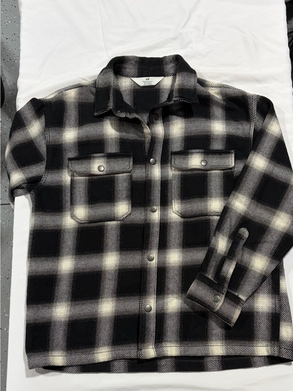 H&M Black & Cream Plaid Snap-Front Shacket